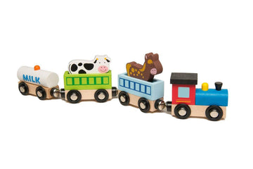 The Original Toy Company Wood Toy Train Playset - Animal Farm Train