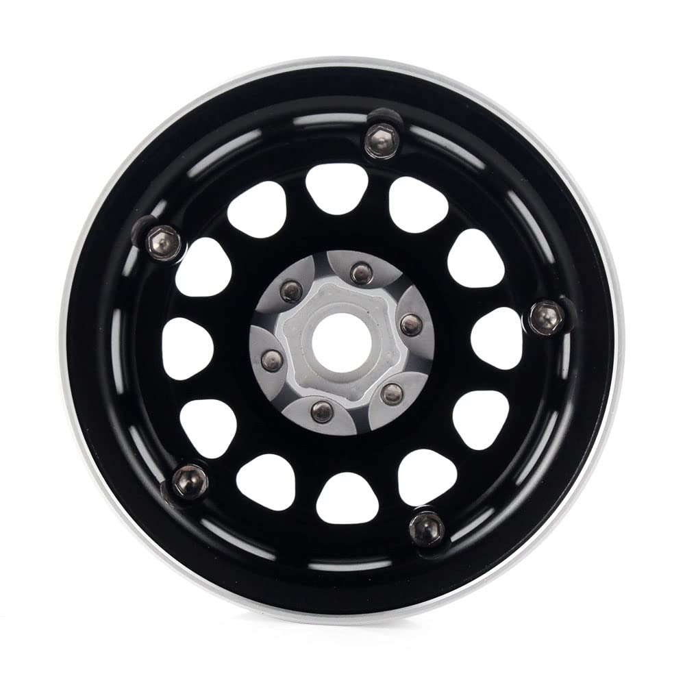 INJORA RC Rim 2.2inch Wheel Rim 4pcs Beadlock Wheel Hub for 1:10 RC Rock Crawler Axial SCX10 RR10 Wraith 90048 90018 TRX4 12mm Hex (Black)