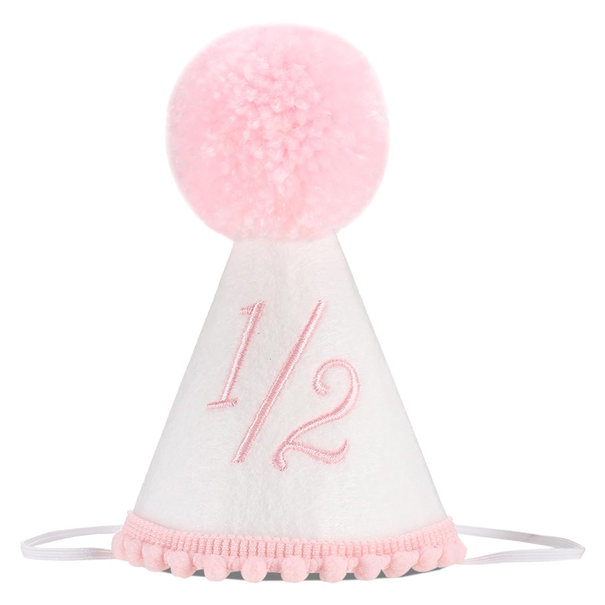 Kaniwati Girl 1/2 Birthday Party Crown, Pink half Hat,Half Birthday Embroidered Party Hat, Pink Girl Decoration (PINK-1/2-CXMZ)