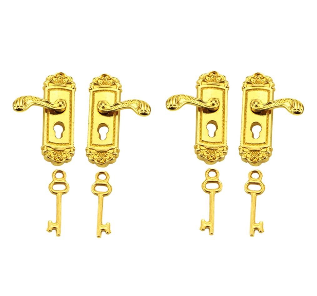 2 Pair Gold Left and Right Handles 1/12 Miniature Door Handle Dollhouse Decoration Accessories