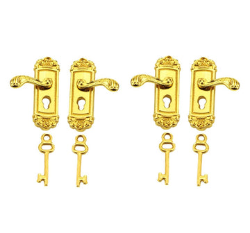 2 Pair Gold Left and Right Handles 1/12 Miniature Door Handle Dollhouse Decoration Accessories
