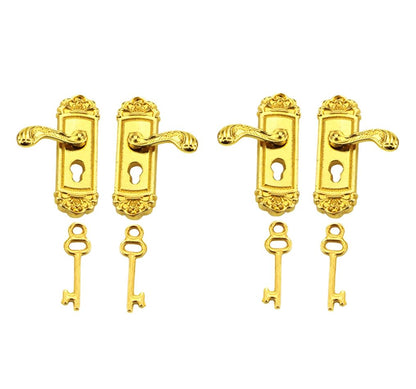 2 Pair Gold Left and Right Handles 1/12 Miniature Door Handle Dollhouse Decoration Accessories