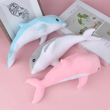 GracesDawn 3 Pieces, Dolphin Filled Animal Plush Pillow, Super Soft Doll, Ocean Animal Plush Toy for Boys and Girls as a Sleeping mat Gift, (Blue