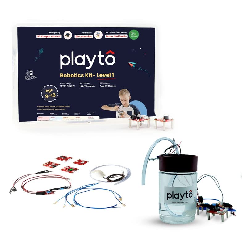 PLAYTO LABS Robotics Kit Level 1 2 Free Live 1-1 Classes 1000+ Projects DIY Robotics Starter Kit Best Educational Birthday Gift for Kids, Boys, Girls