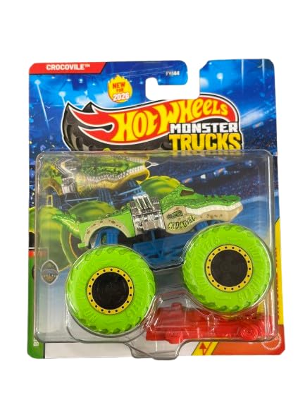 Hot Wheels Monster Trucks Crocovile, Beast Bashers 1/6 [Includes Crushed Car] New for 2026! 1:64 Scale Diecast Toy Vehicle