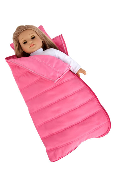DreamWorld Collections Slumber Party - Pink Sleeping Bag with a Pillow - Fits 18 Inch Doll, 18 Inch Doll Accessories (Doll Not Included)