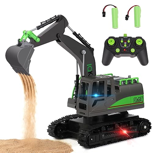 IQKidz Remote Control Excavator Toys for Boys 4-7 Yrs Old - Best Birthday Gift for Kids Age 3 5 8 9 10+, Metal Shovel Construction Vehicles with Light