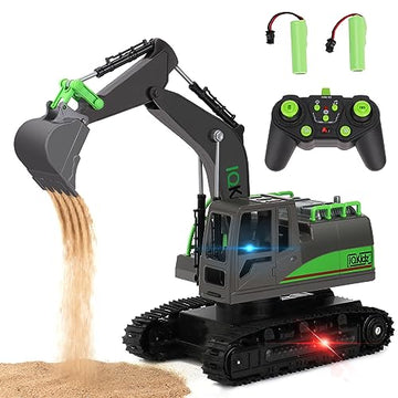 IQKidz Remote Control Excavator Toys for Boys 4-7 Yrs Old - Best Birthday Gift for Kids Age 3 5 8 9 10+, Metal Shovel Construction Vehicles with Light