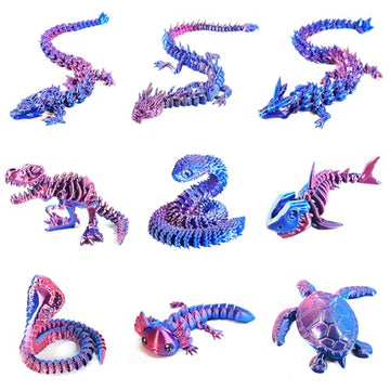 9Pcs 3D Printed Animals 3D Printed Dragon Include 3D Printed Snake, Dinosaur, Sharks, Axolotl, Turtle, Cobra and 3 Style Dragons, 3D Printed Toys