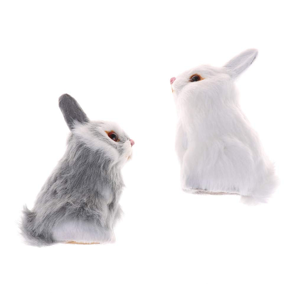 GUDVES Mini Realistic Cute Plush Rabbits Fur Lifelike Animal Easter Bunny Simulation Toy Model Gift Miniatures Decorations, Gray (Gray)