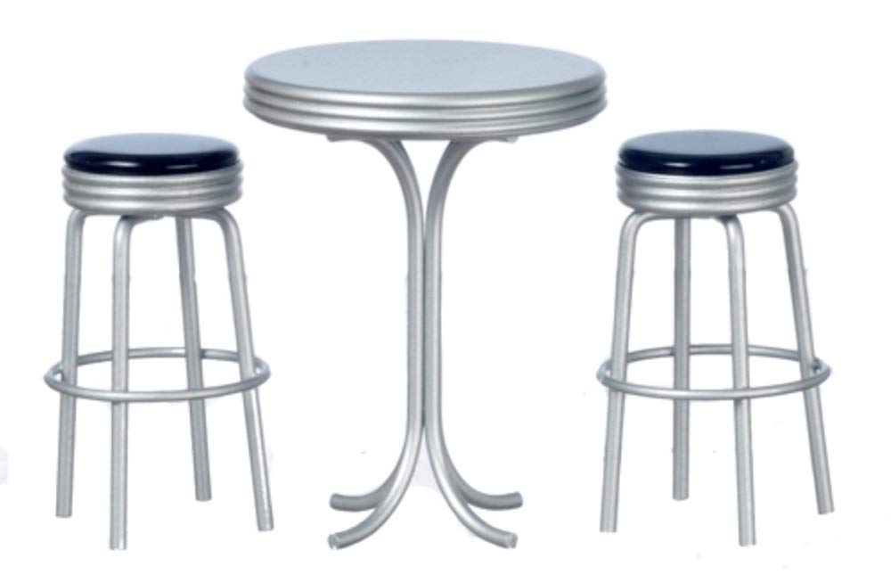 Dollhouse Miniature Tall Table W/2 Stools, Black #T5915