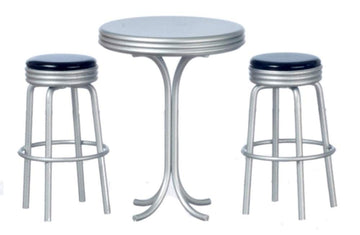 Dollhouse Miniature Tall Table W/2 Stools, Black #T5915