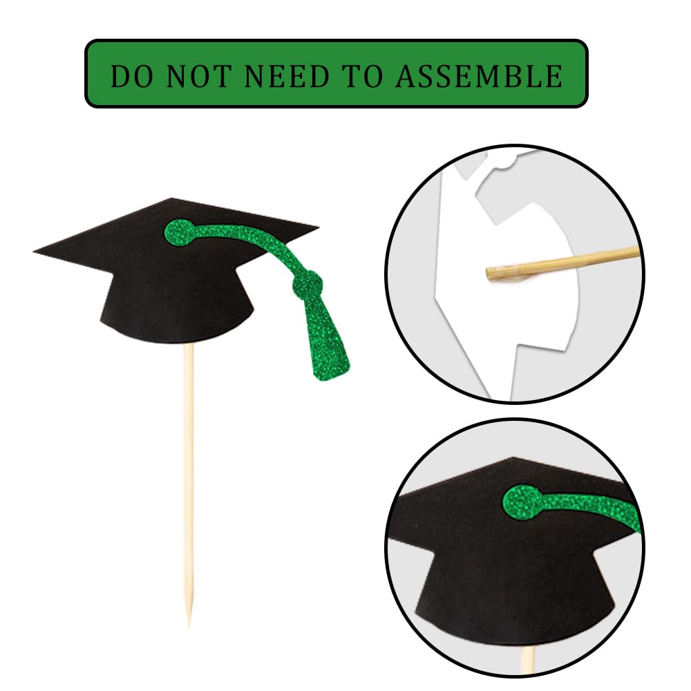 2026 Green Glitter Graduation Cupcake Topper