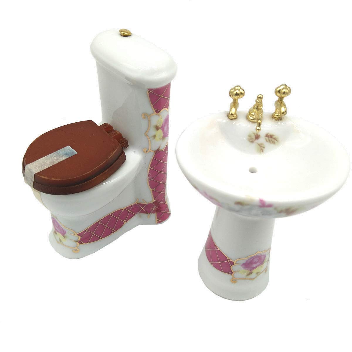 Dollhouse Bathroom Set 1/12 Scale Toilet Ceramic Miniature Furniture Accessories