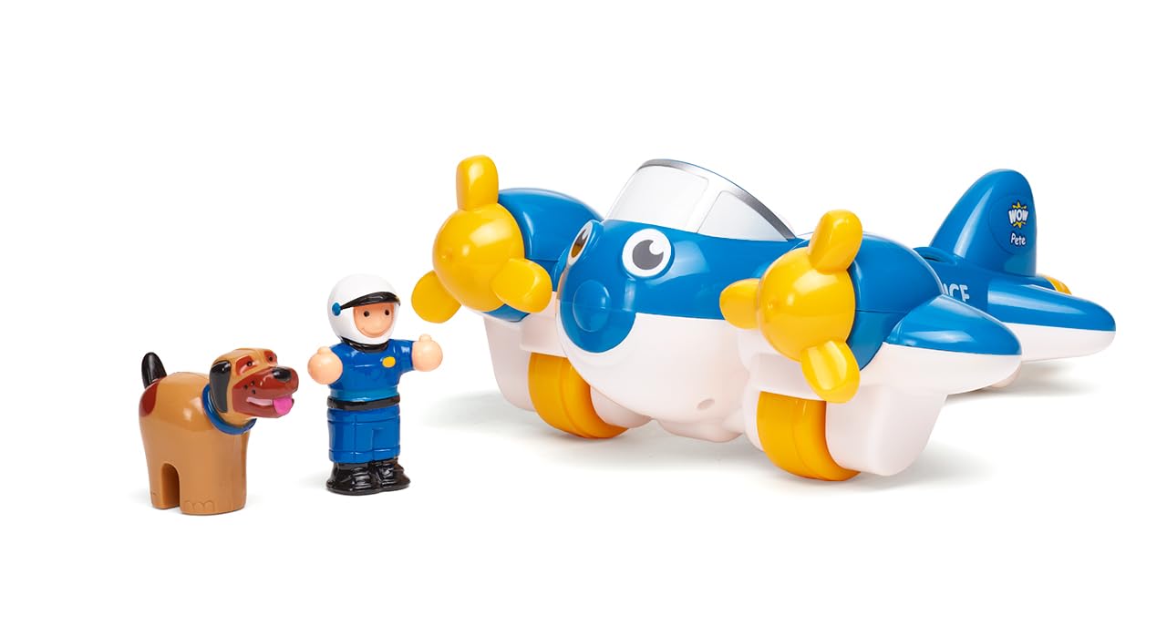 Wow Toys Police Plane Pete - Friction Powered Toy Plane with Pilot & Police Figures | No Batteries, Durable Preschool Vehicle for Toddlers Ages 1-5