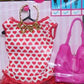 Barbie Doll Fashion Outfit - White and Red Hearts - Shirt and Shimmer / Tulle Skirt - Pink Handbag, Gold Love Necklace #DTW61