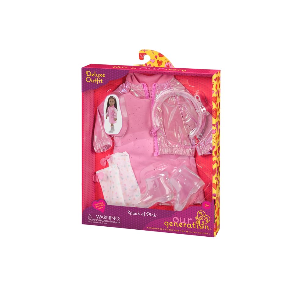 Our Generation Outfit OG Deluxe - Splash of Pink - Avant-garde Bomber Jacket - Metallic Pink Bomber Jacket & Dress Suit for 18 Inch Dolls