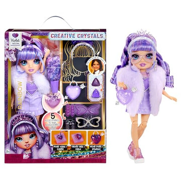 Rainbow High Creative Crystals Violet - Purple 11” Fashion Doll with Crystal Accessory Make It Kit, Ring for You, DIY, Crafts, Resin Play, Kids Gift