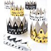 Paper Crowns - 4.5" x 8" - Unique Crowns for Fun & Festive Party Celebrations, Pack of 12, New Year's, Black, Silver, & Gold