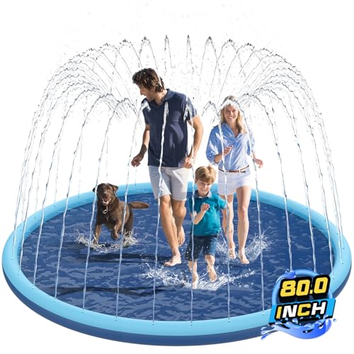 Non-Slip Splash Pad for Kids and Dog, 80" Extra Large Baby Play Mat, Dog Pool Toys, Thicken Sprinkler Pool Summer Outdoor Water Toys for Ages 3-12