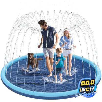 Non-Slip Splash Pad for Kids and Dog, 80" Extra Large Baby Play Mat, Dog Pool Toys, Thicken Sprinkler Pool Summer Outdoor Water Toys for Ages 3-12