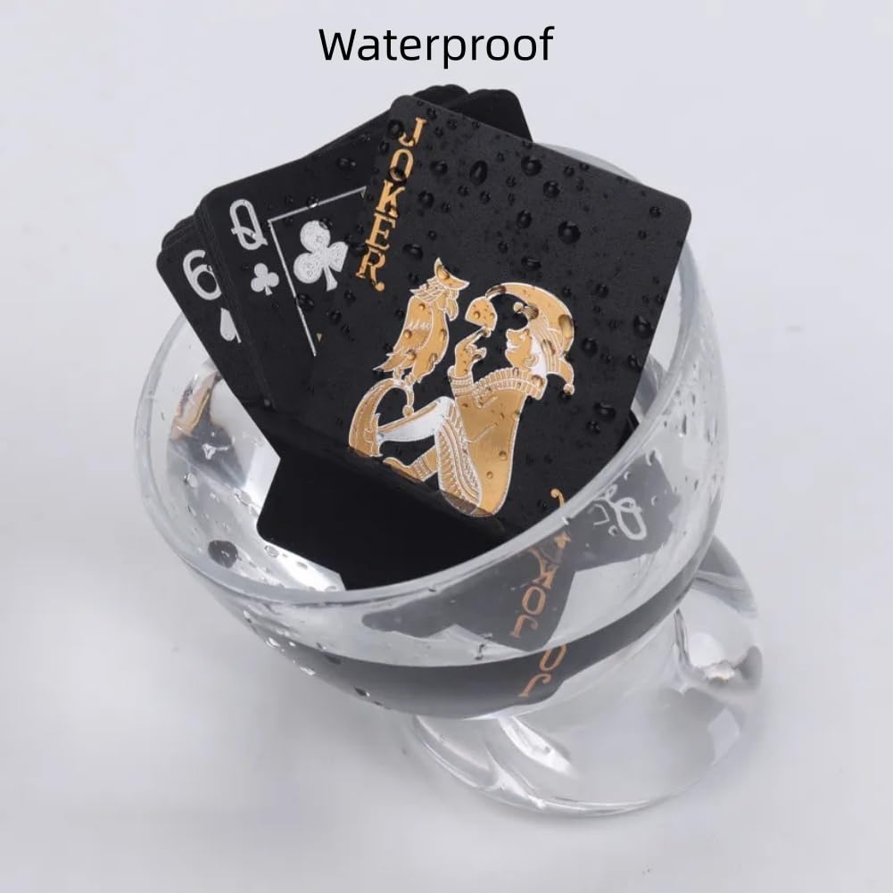 Ivymei 2 Pack Black Silver Skull Playing Cards Waterproof Poker Cards Plastic Gold Foil Poker,PVC High Flexible (Black)
