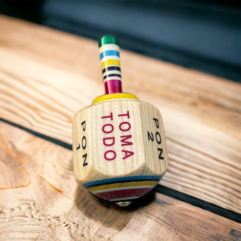 Toma Todo Pirinola - Mexican Spinning Top Drinking Game - Wooden Pirinola for Parties, Cinco de Mayo, Adult Game Night (Small)