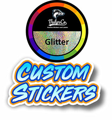 VulgrCo Personalized Custom Individually Die Cut Stickers Decals for Fun, Business, Weddings, Birthdays, Gifts Waterproof (Glitter Stickers)