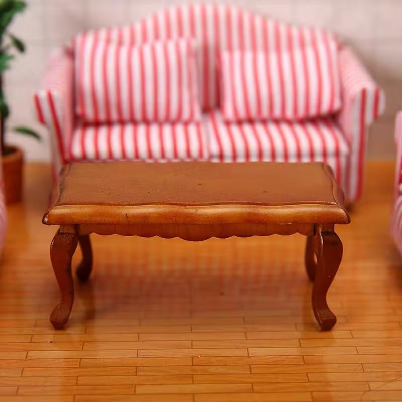 WLngtv 1:12 Scale Red Wooden Classic Coffee Table, Dollhouse Furniture, 9.1x4.4x14.2 cm
