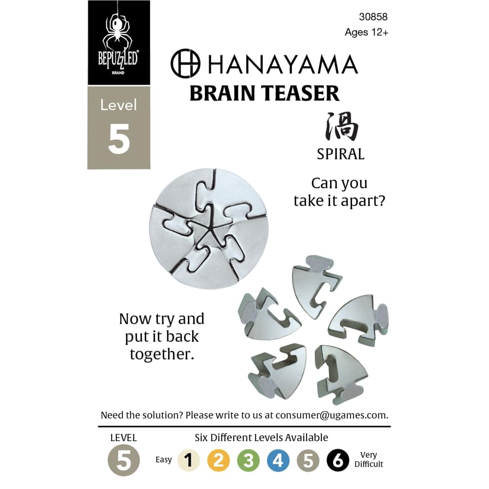 BePuzzled | Spiral Hanayama Metal Brainteaser Puzzle Mensa Rated Level 5, for Ages 12 and Up