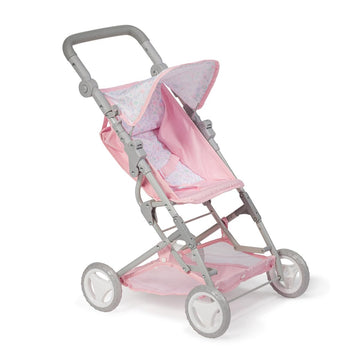 JC Toys - Berenguer Boutique | Fashionable Stroller with Canopy and Storage | Simple Folding |Pink Floral Collection | for Dolls up to 18" | Ages 3+