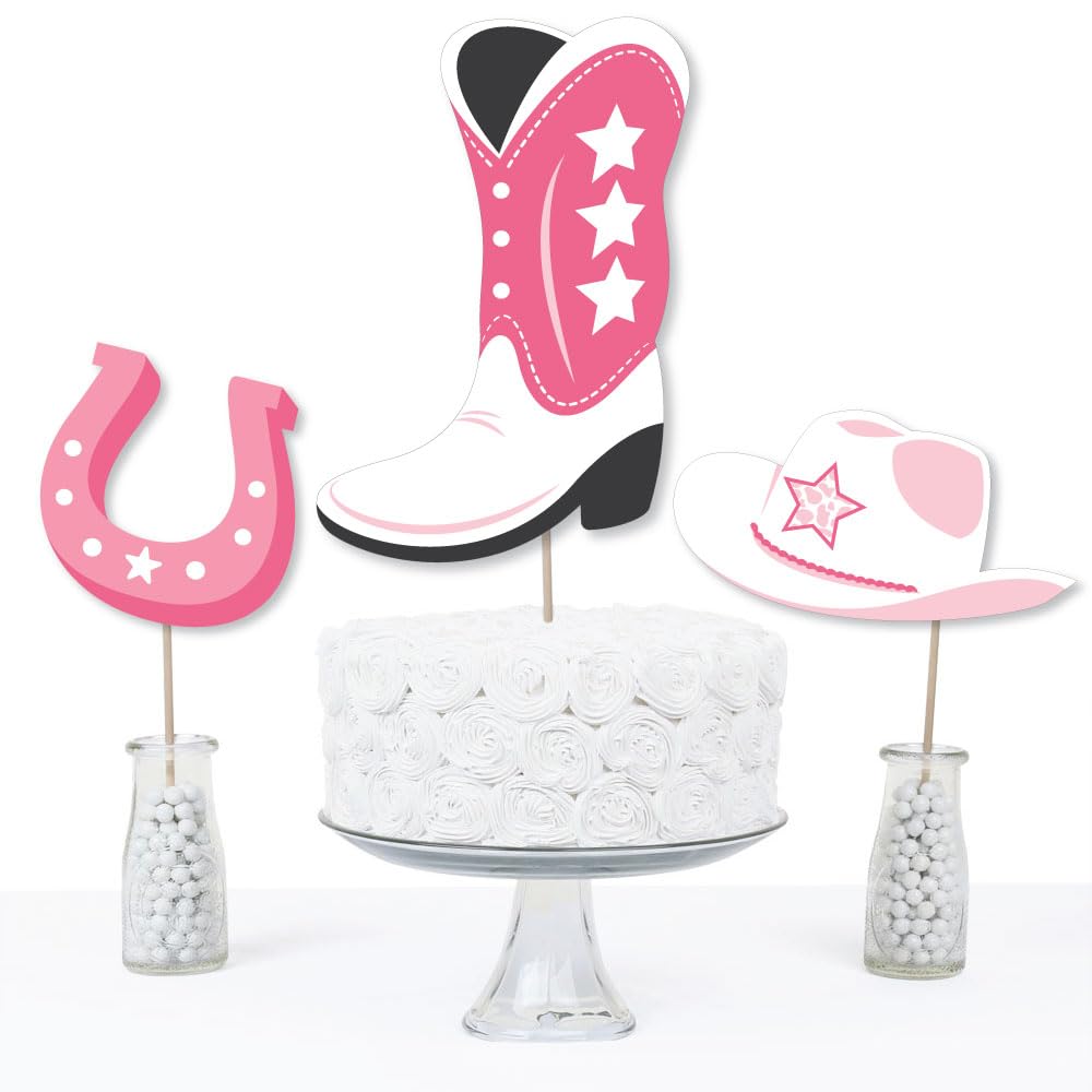 Big Dot of Happiness Rodeo Cowgirl - Pink Western Party Centerpiece Sticks - Table Toppers - Set of 15