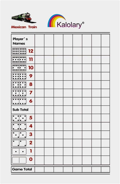 Kalolary Mexican Train Dominoes Scorepad, Domino Score Pads with Tile Images - 200Sheets