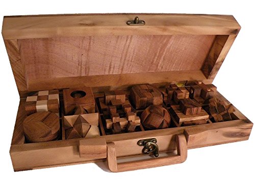 12 Wooden Puzzles Set In Wooden Suitcase