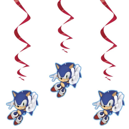 Sonic the Hedgehog Hanging Swirl Decorations (Pack of 3) - Eye-Catching Red & Blue Design, Perfect for Indoor & Outdoor Use
