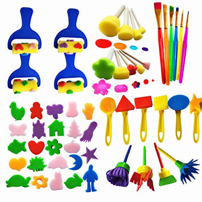 Himeeu 53 Pcs Paint Sponge Brush Sets, Kids Art Tool Kits, DIY Crafts Drawing Tools,Round Sponges,Color Randomly