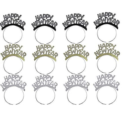 Soochat Happy New Year Headband Tiara New Years Eve Party Supplies Gold Silver Black 12 Pieces