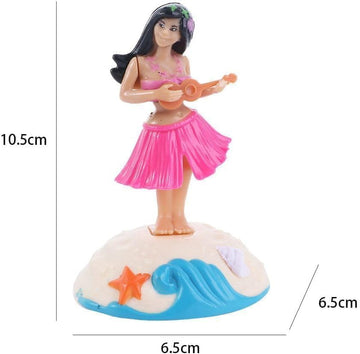Pink Solar Powered Dancing Hawaiian Girl with Grass Skirt - Swinging Head Doll for Car Dashboard and Desktop Ornaments, Decorations