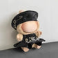 Clothes for Labubu Faux Leather Black Biker 2-Piece Set - Edgy Rock-Chic Kawaii Design Beret & Strap Mini Skirt for 17cm Dolls(No Doll) (Black)