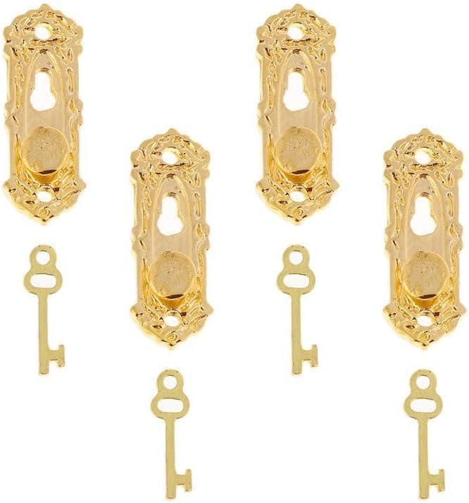 4 Set Gold 1/12 Miniature Door Knob Lock and Key Dollhouse Decoration Accessories, Dollhouse Accessories, Dollhouse Decor, Decorations