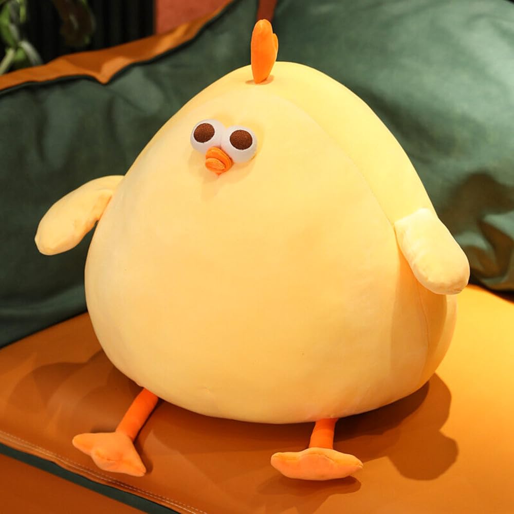 XIYUAN Fat Chicken Plush Pillow Super Soft Mother Hen Doll Plush Toy 17.7inch Funny CuteChicken Neck Pillow Yellow Chicken Stuffed Animal for Boys