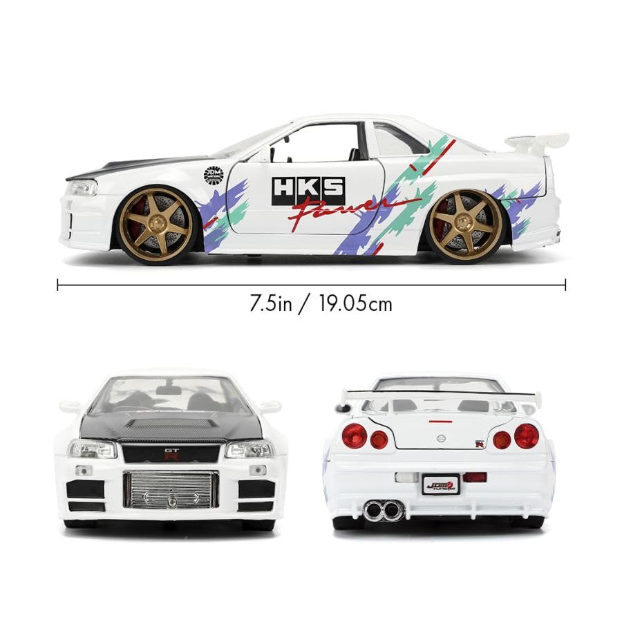 Jada Toys JDM Tuners 1:24 Die-Cast 2002 Nissan Skyline GT-R (R34), Opening Doors, Detailed Interior, Rubber Tires, Collectible for Ages 8+(Glossy