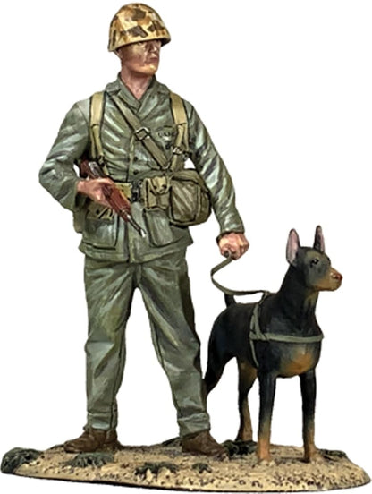 W. Britain Jack Tars & Leathernecks 13029 U.S. Marine Dog Handler World War 2 Pacific 1:30 Scale Metal (Approximately 2.5 INCHES Tall)