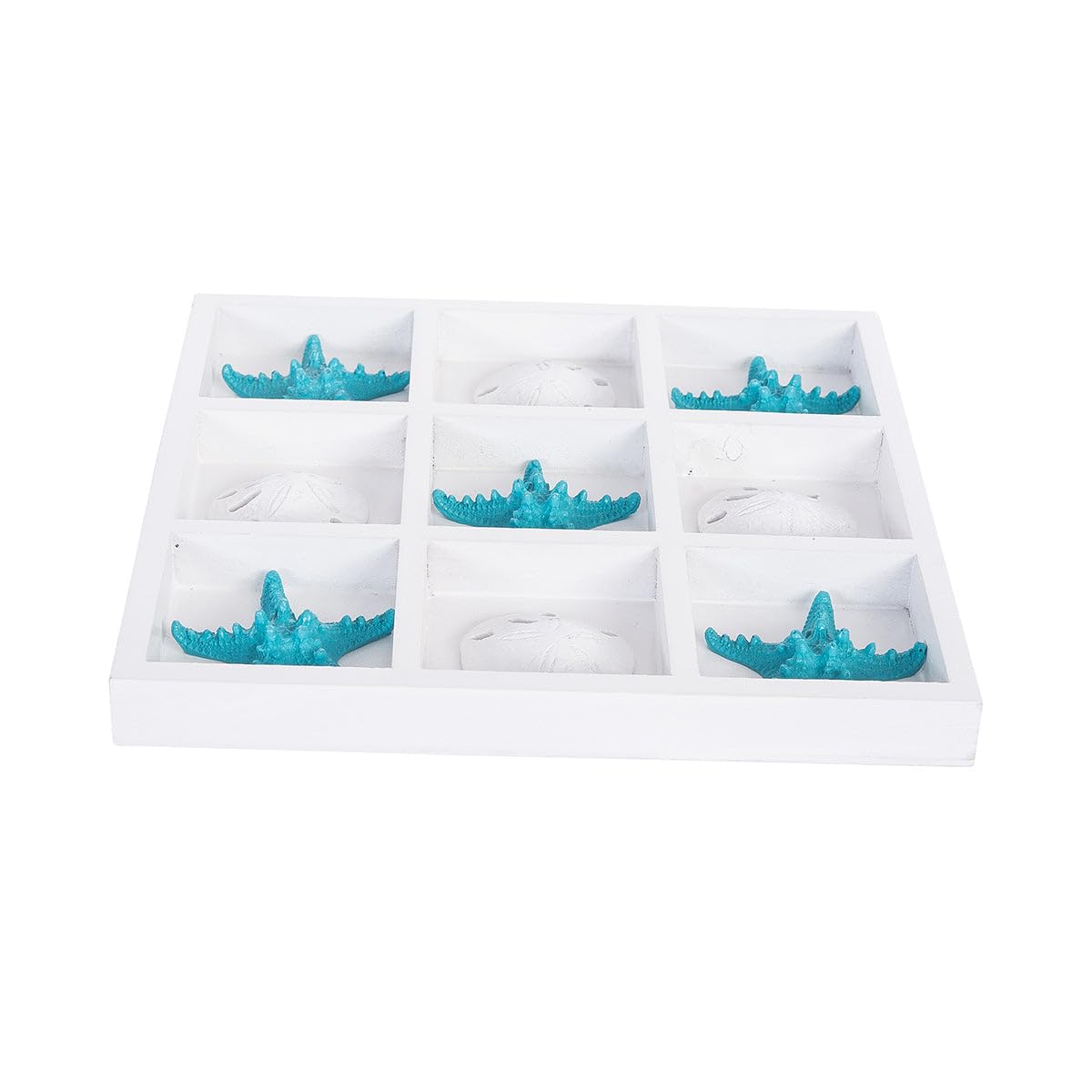 Beachcombers Sea Star & Sand Dollar Tic-Tak-Toe Game, 9.5-Inch, MDF, Blue