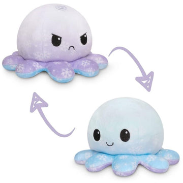 TeeTurtle - The Original Reversible Octopus Plushie - Happy + Angry Snowflakes - Cute Sensory Fidget Stuffed Animals That Show Your Mood - 4 inch, 1