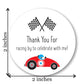 Race Car Birthday Thank You Faovor Stickers, 2-Inch Round - Set of 40