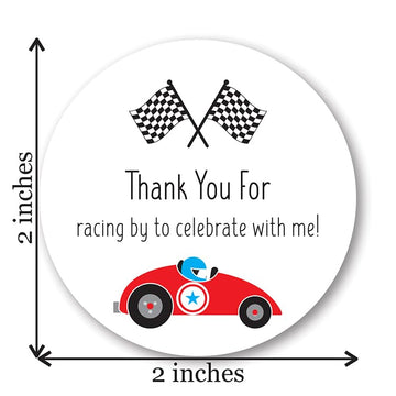 Race Car Birthday Thank You Faovor Stickers, 2-Inch Round - Set of 40