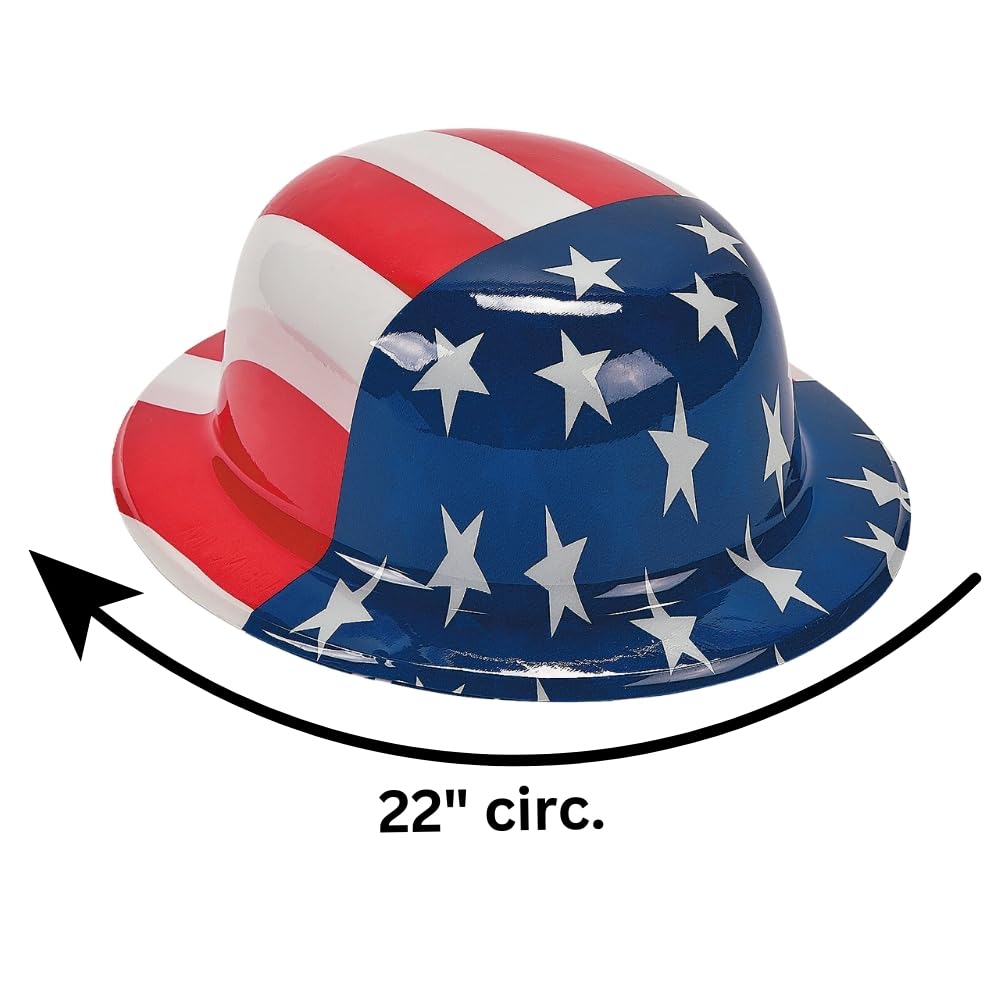 Fun Express - American Flag Plastic Derby Hat for Fourth of July - Apparel Accessories - Hats - Party Hats - Fourth of July - 12 Pieces