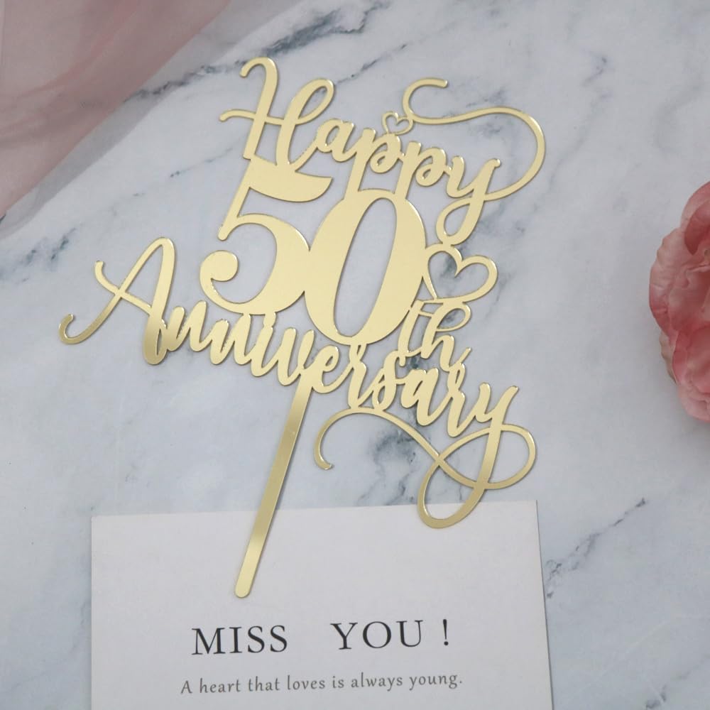 Sodasos Mirror acrylic Happy 50th Anniversary Cake Topper Wedding Happy Anniversary Cake Topper for Wedding Anniversary Party Cake Decorations Dessert