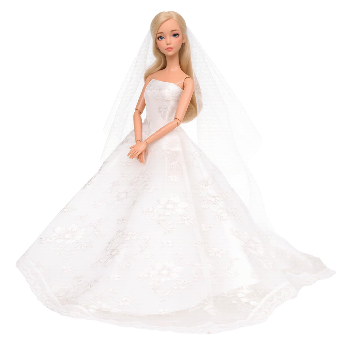 BARWA Wedding Dress with Veil White Princess Evening Party Clothes Wears Dress Outfit Set for 11.5 Inch Doll